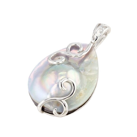 NIB - Freeform Blister Pearl Pendant – 32x26mm Rhodium Over Sterling Silver - Picture 3 of 12